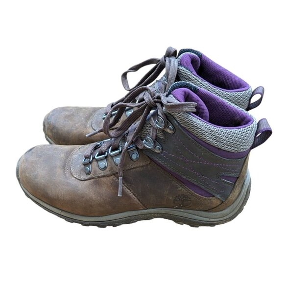Womens Timberland Norwood Brown Pink Leather Mid Hiking Boots Size 6.5 - Picture 9 of 10